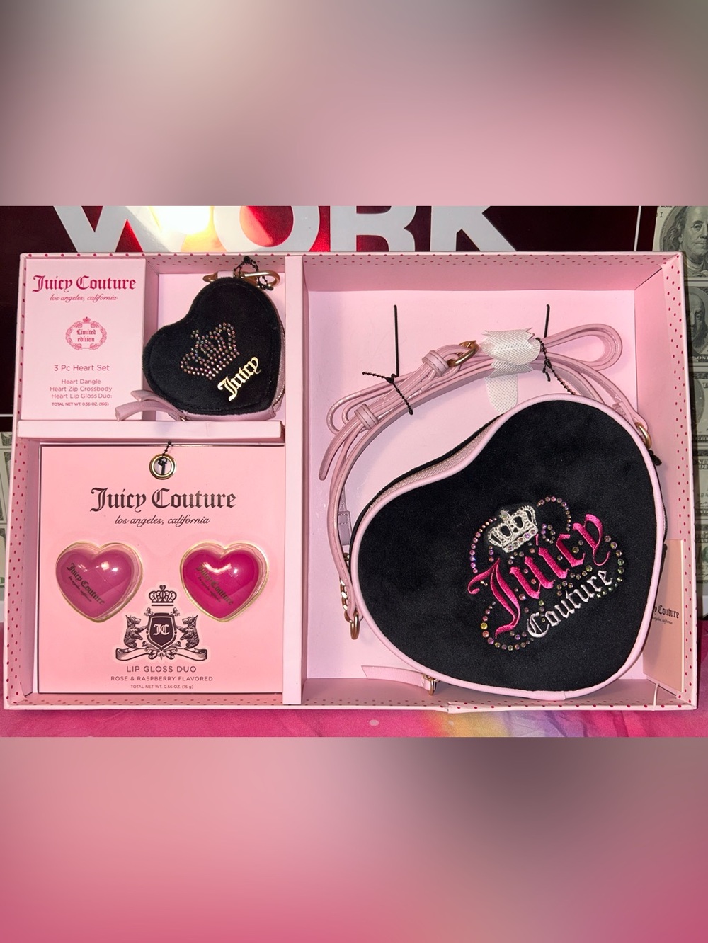 Juicy Couture Black & Pink Heart Accessory Set